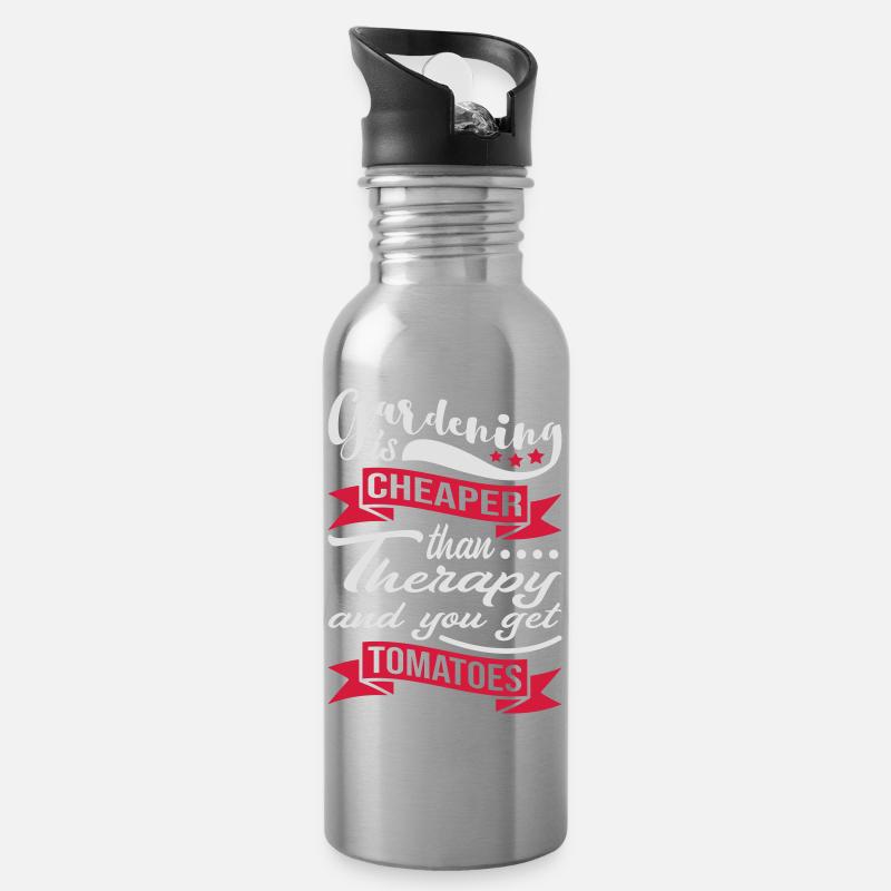 Gardening Is Cheaper Than Therapy - Trinkflasche mit integriertem Trinkhalm - Lightsilver