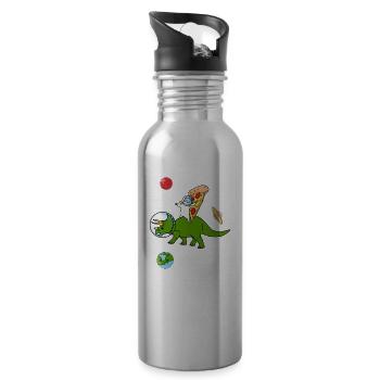 cat and dinosaur pizza gift - Water bottle with straw - silver - Right