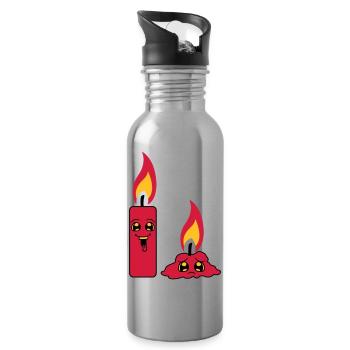 2 kerzen team paar lustig traurig abgebrannt comic - Trinkflasche mit integriertem Trinkhalm - Lightsilver - Rechts