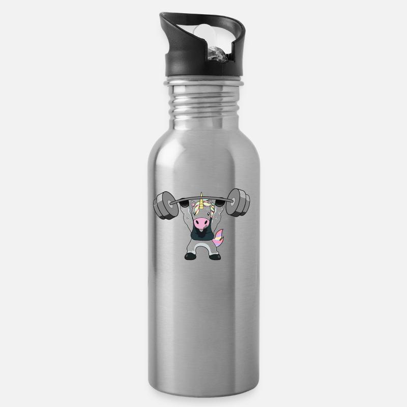 Gewichtheben Einhorn - Trinkflasche mit integriertem Trinkhalm - Lightsilver