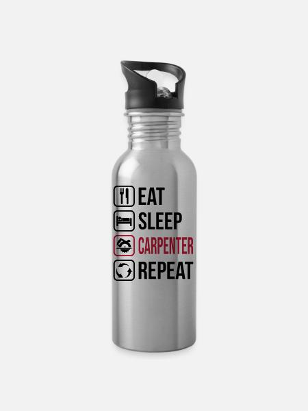 Eat Sleep Carpenter Repeat - Water bottle with straw - silver