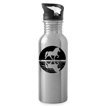 Icelandic Horse: Icelandic Horse Horse Pony Merch - Water bottle with straw - silver - Right
