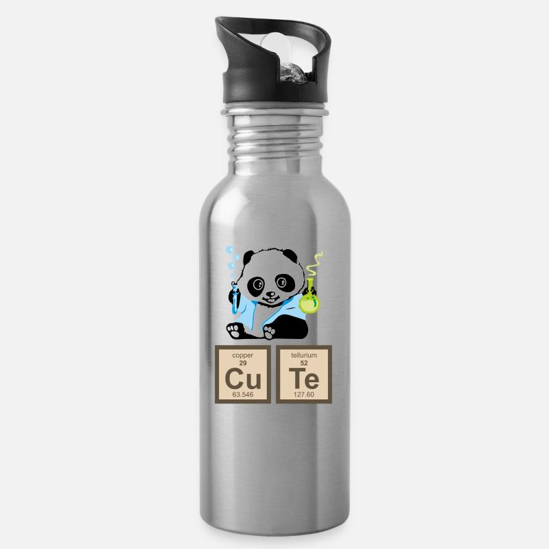 Panda - Professeur Panda Cute - Gourde avec paille intégrée - argent clair