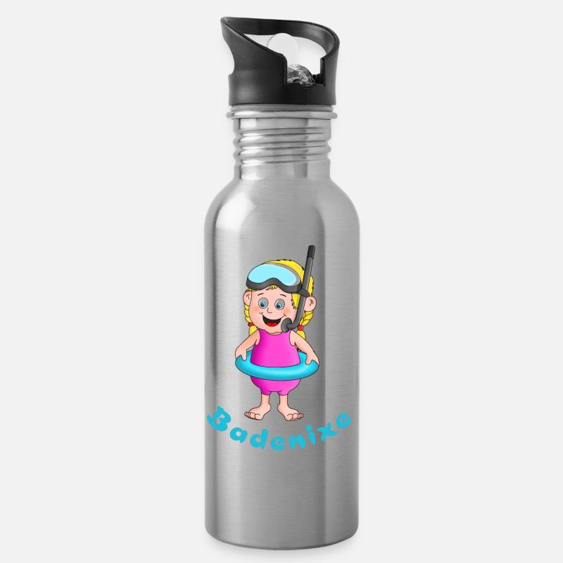 Badenixe - Schwimmerin - Trinkflasche mit integriertem Trinkhalm - Lightsilver