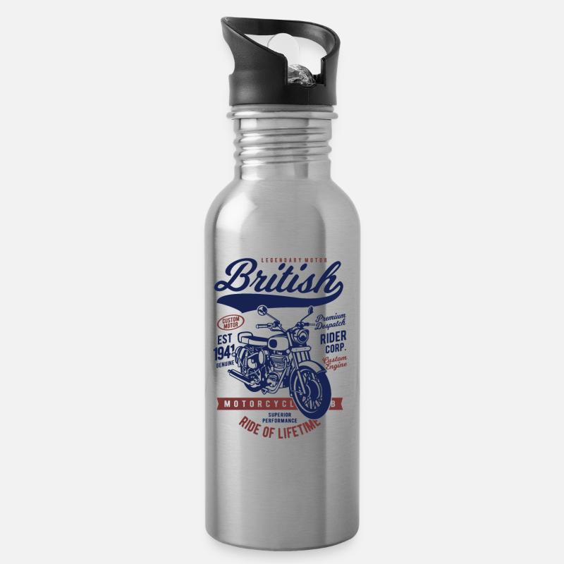 British Motorcycle - Water bottle with straw - silver