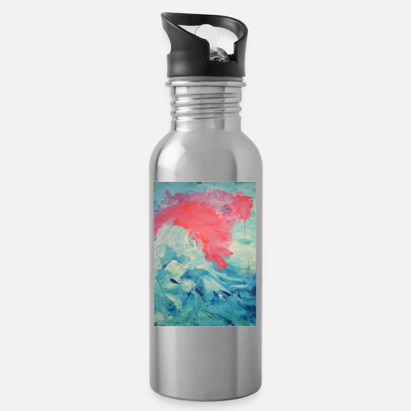 Original Kunstdruck "Wolf" - Trinkflasche mit integriertem Trinkhalm - Lightsilver