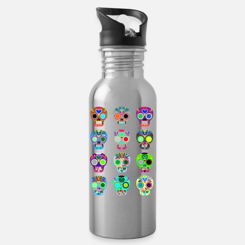 Skull skull - Water bottle with straw - silver