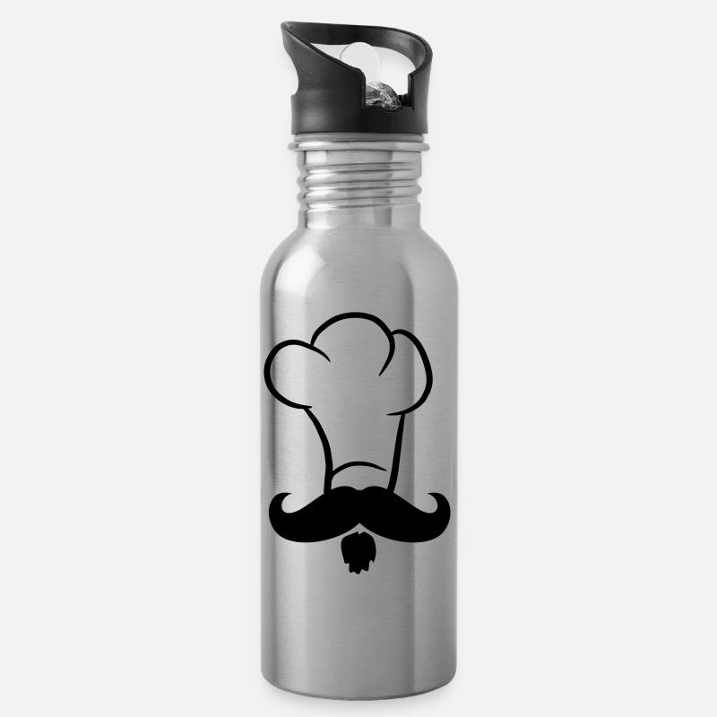 Chef Mustache Moustache Chef's Hat - Water bottle with straw - silver