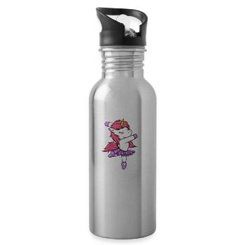 unicorn ballet gift - Water bottle with straw - silver - Right