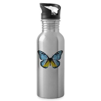 Butterfly Flag Of St Lucia - Water bottle with straw - silver - Right
