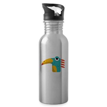 Drôle d’oiseau Dino Illustration pour les enfants - Gourde avec paille intégrée - argent clair - Droite