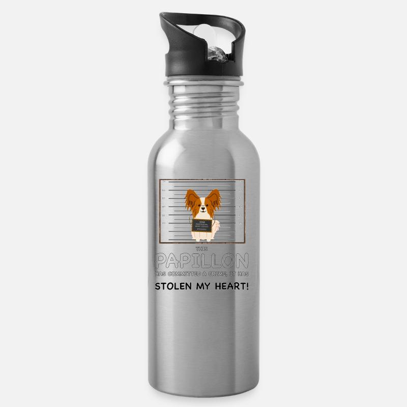 Papillon Mugshot - Trinkflasche mit integriertem Trinkhalm - Lightsilver