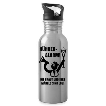 Hühner-Alarm! Die Braut Und Ihre Mädels Sind Los! - Trinkflasche mit integriertem Trinkhalm - Lightsilver - Rechts