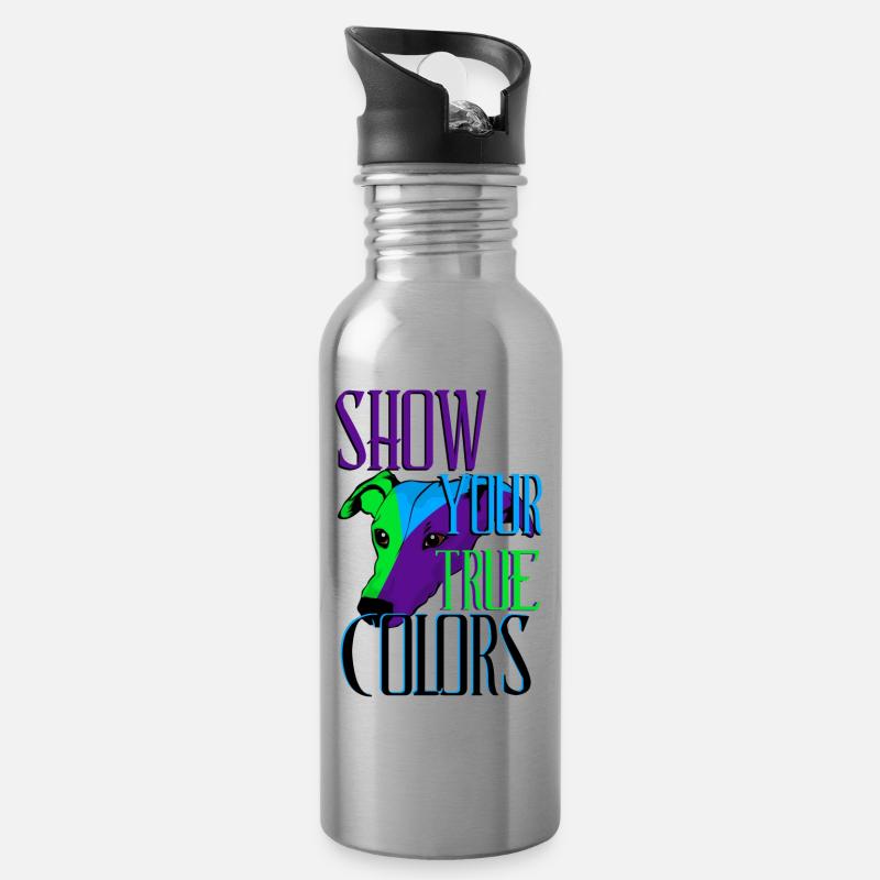 Windhund Galgo - Trinkflasche mit integriertem Trinkhalm - Lightsilver