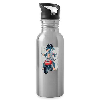 Rocker teckel sur cadeau de motard moto 1187 - Gourde avec paille intégrée - argent clair - Droite