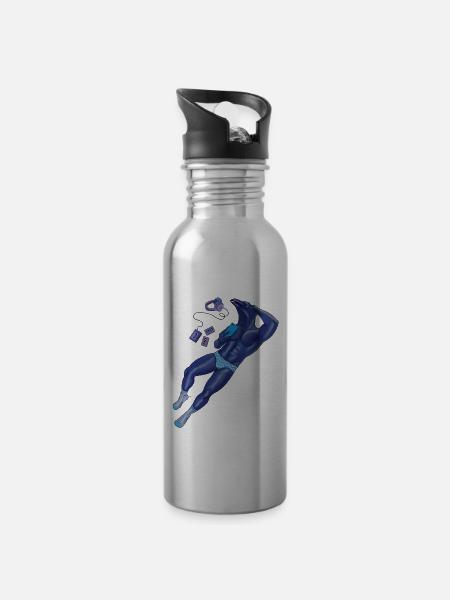 blaue Krähe - Trinkflasche mit integriertem Trinkhalm - Lightsilver