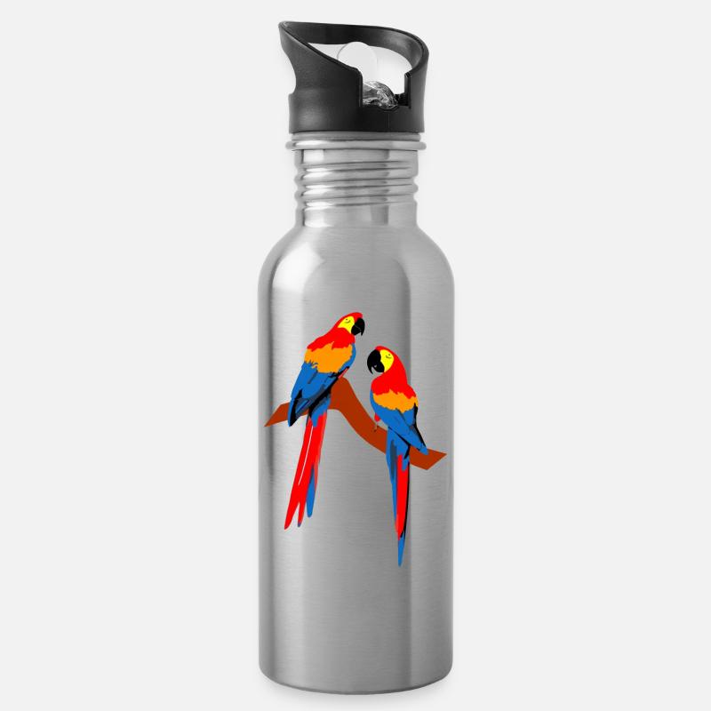 Parrots - Trinkflasche mit integriertem Trinkhalm - Lightsilver