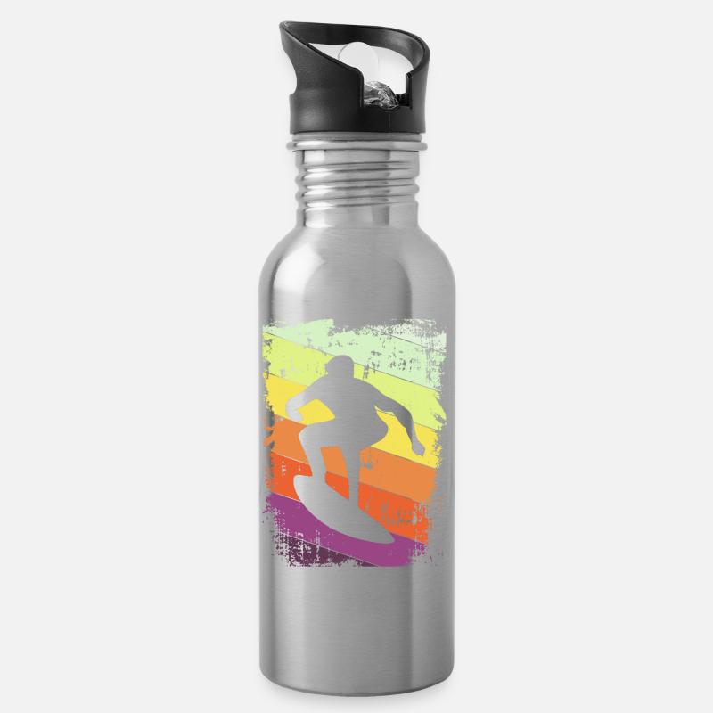 Surfer Surfen - Trinkflasche mit integriertem Trinkhalm - Lightsilver