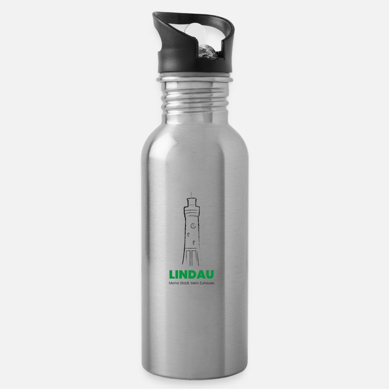 Lindau am Bodensee - Trinkflasche mit integriertem Trinkhalm - Lightsilver