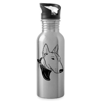 Bull terrier with scarf - Water bottle with straw - silver - Right