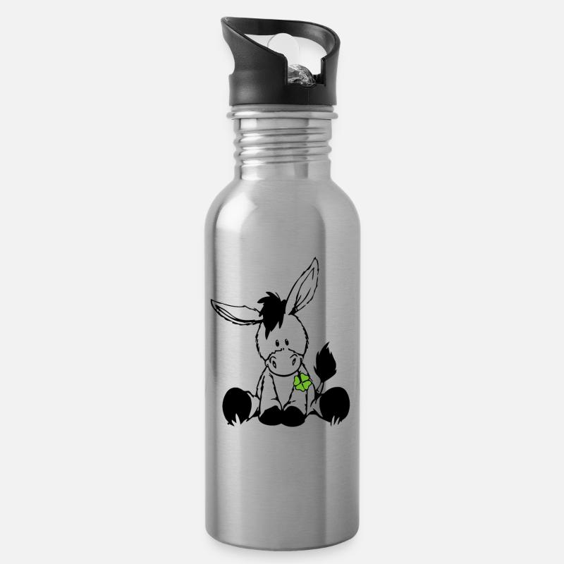 Esel mit grünem Klee - Trinkflasche mit integriertem Trinkhalm - Lightsilver
