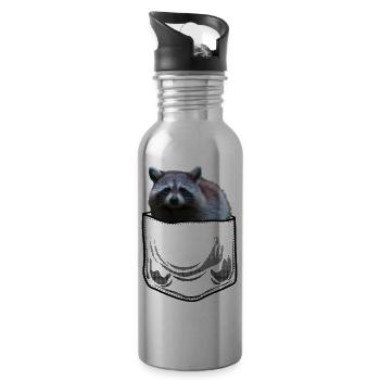 Raccoon in Pocket Chest Bag Bear Gift - Water bottle with straw - silver - Right