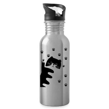 Schwarz-Weiße Katze - Trinkflasche mit integriertem Trinkhalm - Lightsilver - Rechts