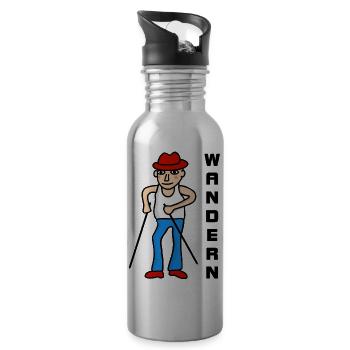 Mann mit Stock und Hut geht Wandern - Wanderer - Trinkflasche mit integriertem Trinkhalm - Lightsilver - Rechts