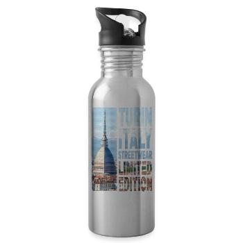 Turin Torino Italien Stadt Skyline Heimat Liebe - Trinkflasche mit integriertem Trinkhalm - Lightsilver - Rechts