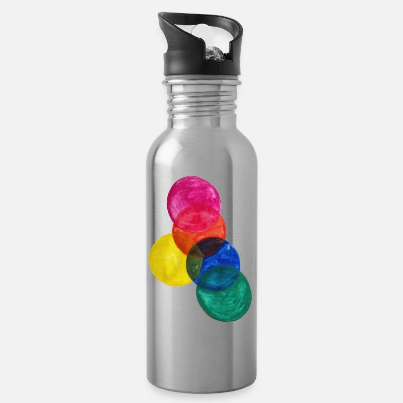 Cercles colorés - Gourde avec paille intégrée - argent clair