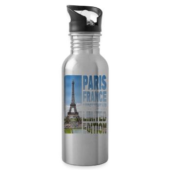 Paris France Ville Skyline Accueil Amour - Gourde avec paille intégrée - argent clair - Droite