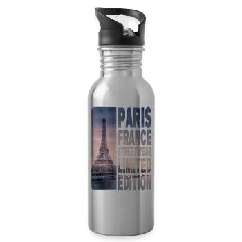 Paris France Ville Skyline Accueil Amour - Gourde avec paille intégrée - argent clair - Droite