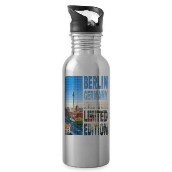 Berlin Germany City Skyline Home Love - Water bottle with straw - silver - Right