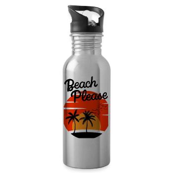 Beach Please - Palm Sunset Shirt - Water bottle with straw - silver - Right