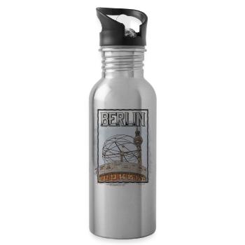 Berlin Germany City Skyline Home Love - Water bottle with straw - silver - Right