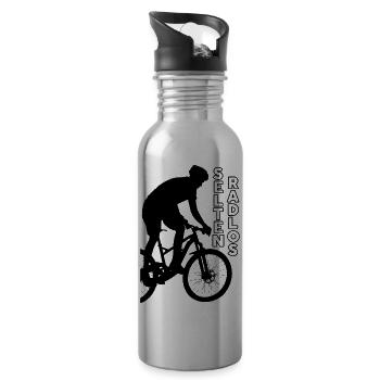 Selten RADLOS in schwarz mit MTB Biker - Trinkflasche mit integriertem Trinkhalm - Lightsilver - Rechts