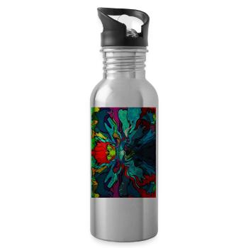Abstrakte Malerei - Trinkflasche mit integriertem Trinkhalm - Lightsilver - Rechts