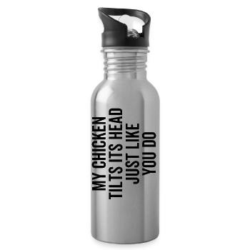 Mein Huhn neigt seinen Kopf genau wie du - Trinkflasche mit integriertem Trinkhalm - Lightsilver - Rechts