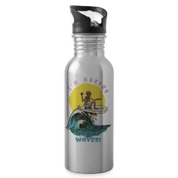 I'm Making Waves! Funny Retro Surfer - Trinkflasche mit integriertem Trinkhalm - Lightsilver - Rechts