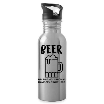 Bier Wein Whiskey Schnaps Alkohol - Trinkflasche mit integriertem Trinkhalm - Lightsilver - Rechts