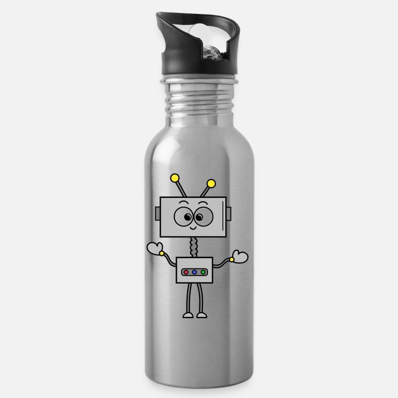 Roboter Robbie - Trinkflasche mit integriertem Trinkhalm - Lightsilver