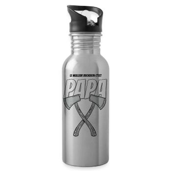 Cadeau papa "le meilleur bucheron" - Gourde avec paille intégrée - argent clair - Droite