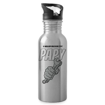 Cadeau papy bricoleur - Gourde avec paille intégrée - argent clair - Droite