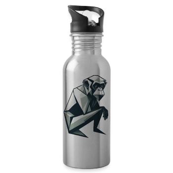 Minimalistic Monkey - Water bottle with straw - silver - Right