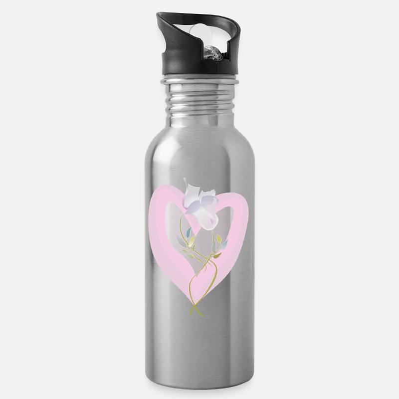Sanfte weiße Tulpe Herz Illustration - Trinkflasche mit integriertem Trinkhalm - Lightsilver