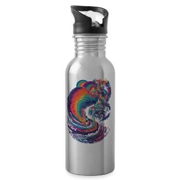 Trippy rainbow path in the clouds - Water bottle with straw - silver - Right