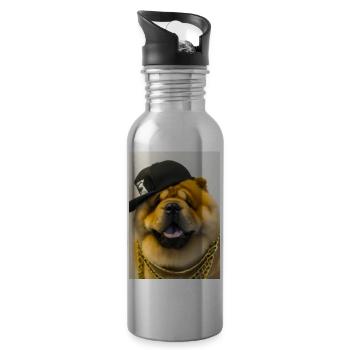 Cooler Hund mit Mütze - Trinkflasche mit integriertem Trinkhalm - Lightsilver - Rechts