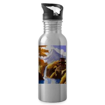 Japan Tower Wasserfall Gemälde - Trinkflasche mit integriertem Trinkhalm - Lightsilver - Rechts