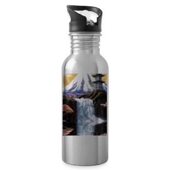 Japan Tower Wasserfall Gemälde - Trinkflasche mit integriertem Trinkhalm - Lightsilver - Rechts