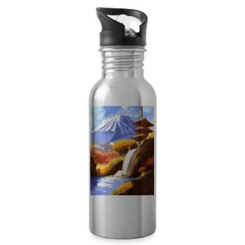Japan Tower Wasserfall Gemälde - Trinkflasche mit integriertem Trinkhalm - Lightsilver - Rechts